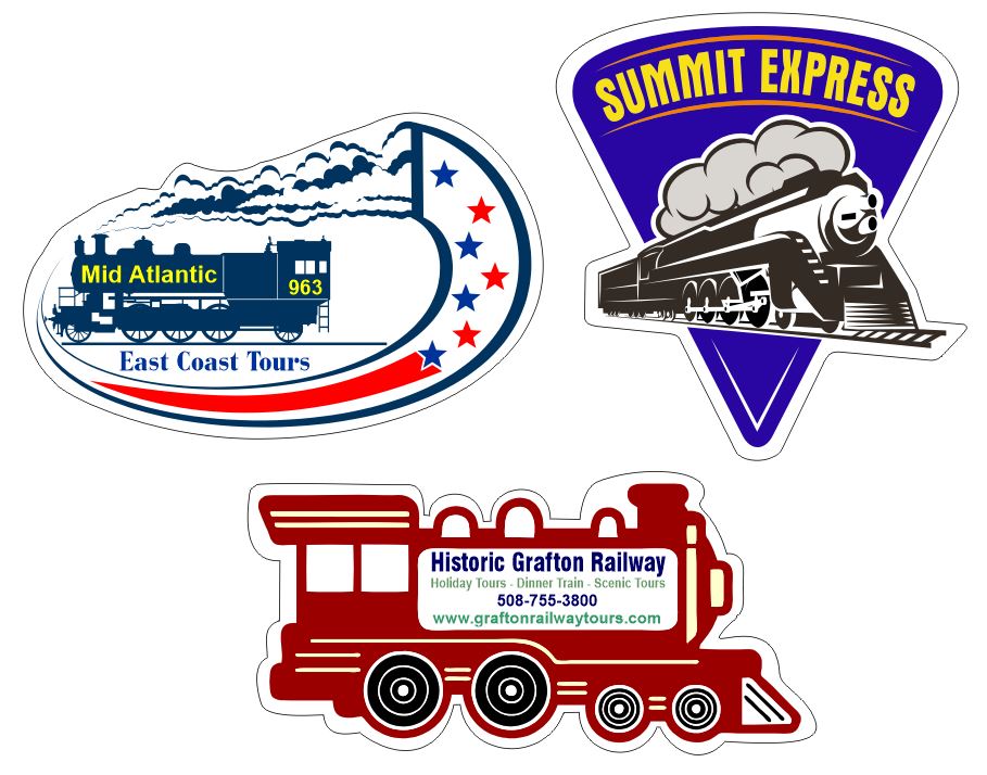 Custom printed individual full color railroad and train stickers. Printed on Premium Vinyl for Indoor or Outdoor.