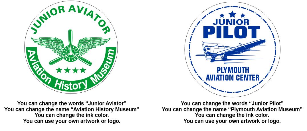 Custom printed airport stickers for children and airport events. Stock designs include junior pilot, junior flight simulator and future air traffic controller.