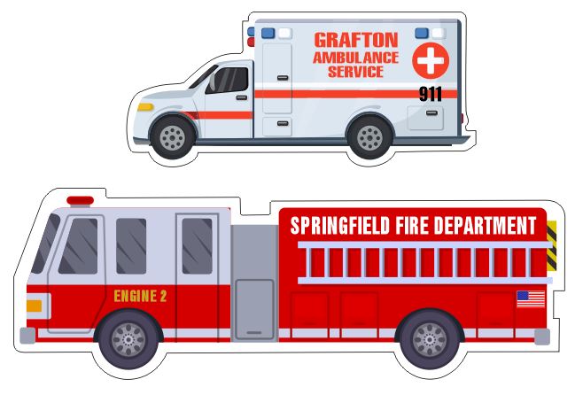 Create a highly visible, custom die-cut vinyl vehicle sticker to promote your local fire department or EMS services.